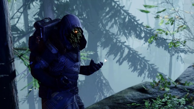 Exotic vendor Xur on his perch in the WInding Cove