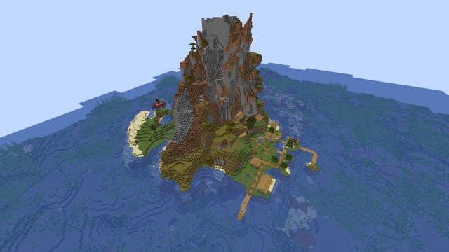 Minecraft survival island with village and ruined portal
