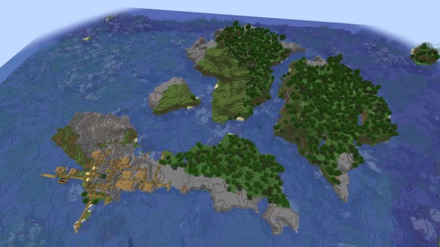Minecraft survival island with village and large forest