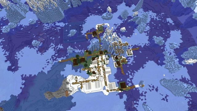 Minecraft survival island with village and icebergs