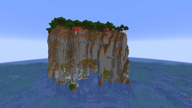 Minecraft survival island with a huge lush cave undeneath