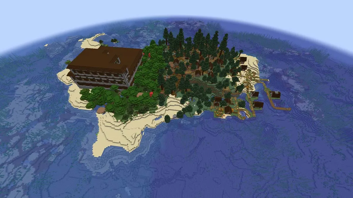 Minecraft survival island with a mansion and taiga village