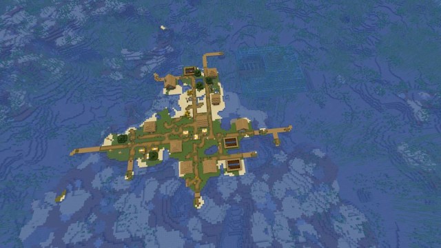 Minecraft survival island with village and ocean monument