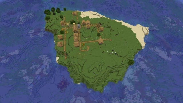 Minecraft survival island with village and ruined portal