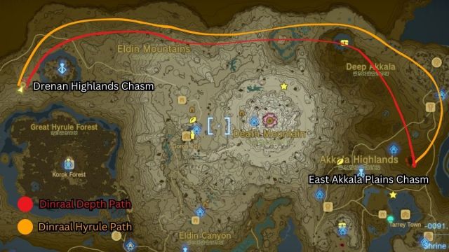 Zelda Tears of the Kingdom Dinraal path map