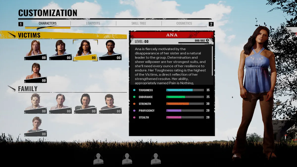 Ana in the Texas Chain Saw Massacre Customization screen
