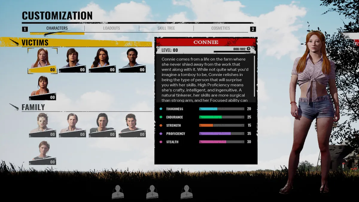 Connie in the Texas Chain Saw Massacre Customization screen