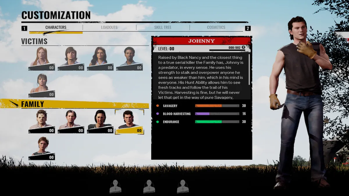 Johnny in The Texas Chain Saw Massacre Customization screen. 