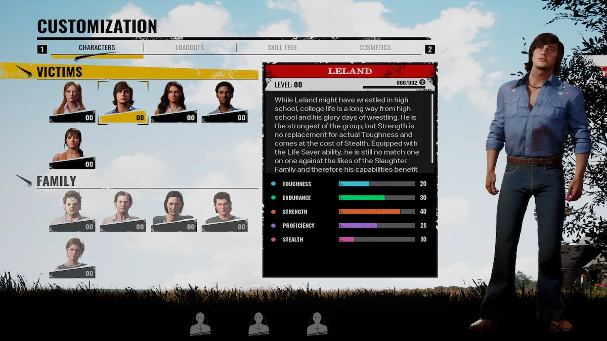 Leland in the Texas Chain Saw Massacre Customization screen