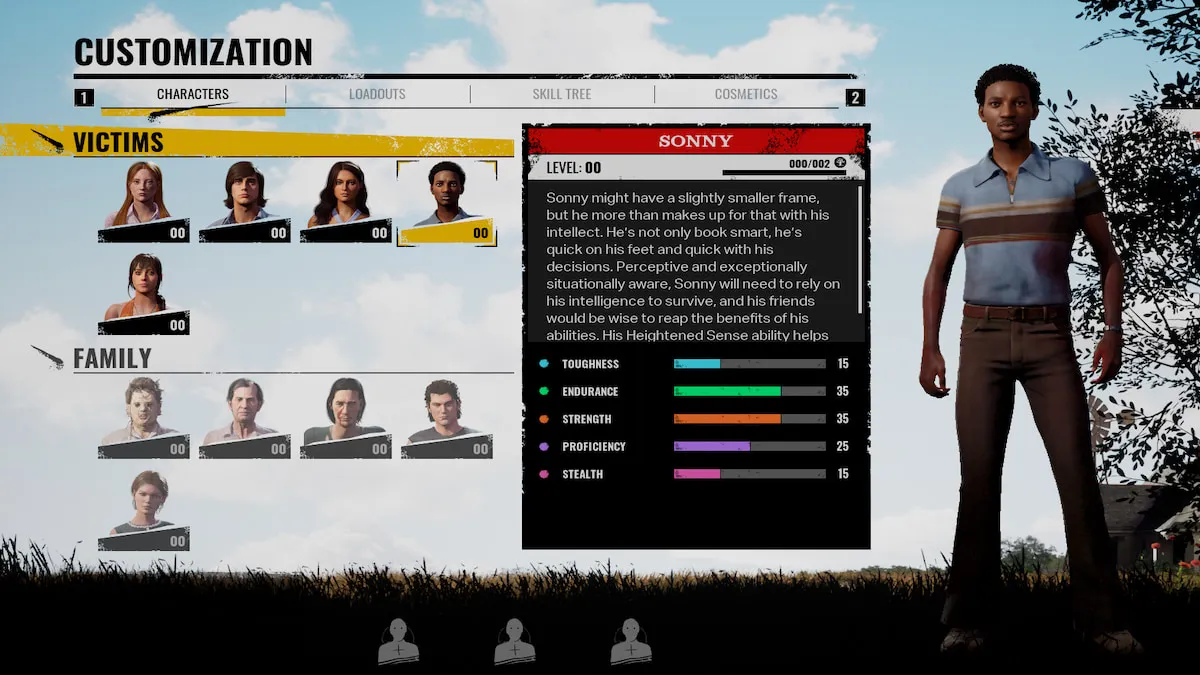 Sonny in the Texas Chain Saw Massacre Customization screen