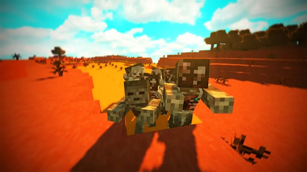 Zombies chasing in the desert biome in Minecraft