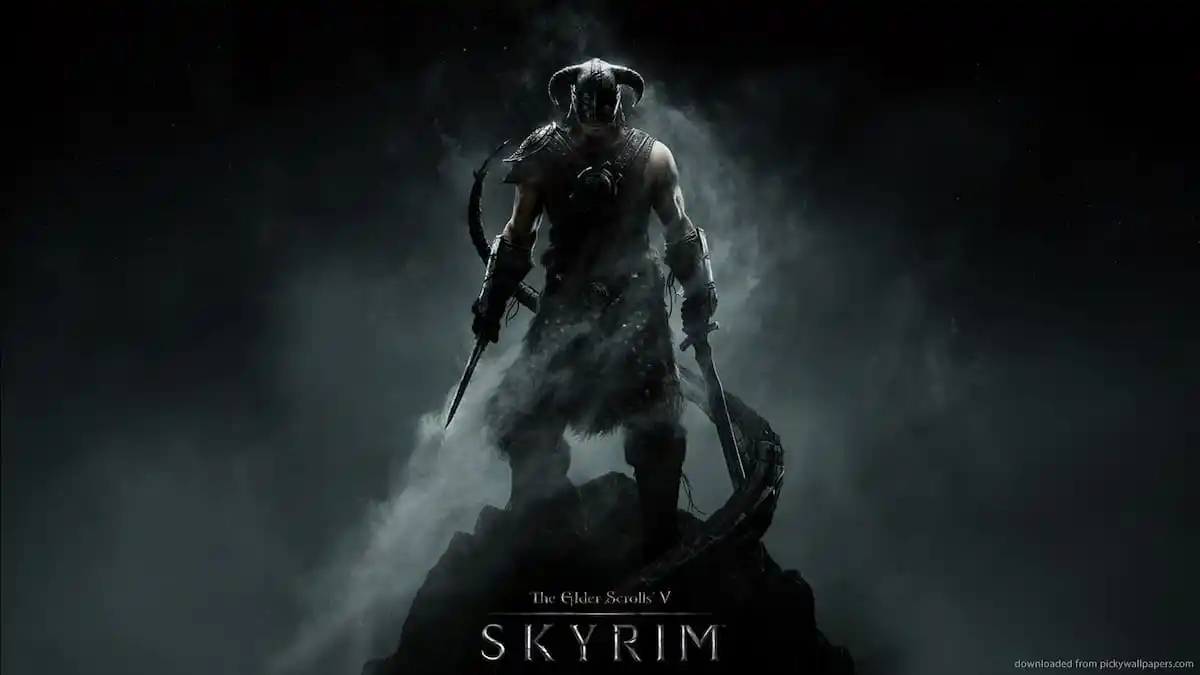 Skyrim cover after of an armored male character
