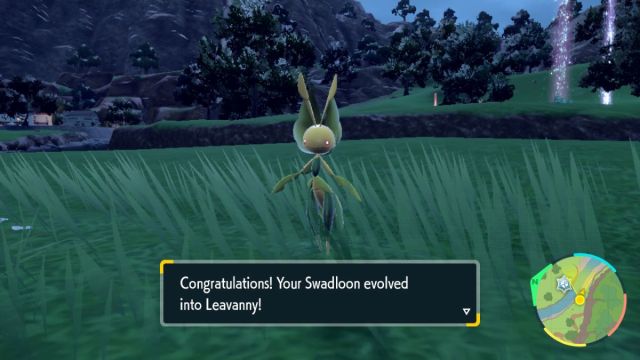 Swadloon evolves into Leavanny in The Teal Mask DLC Pokemon Scarlet and Violet