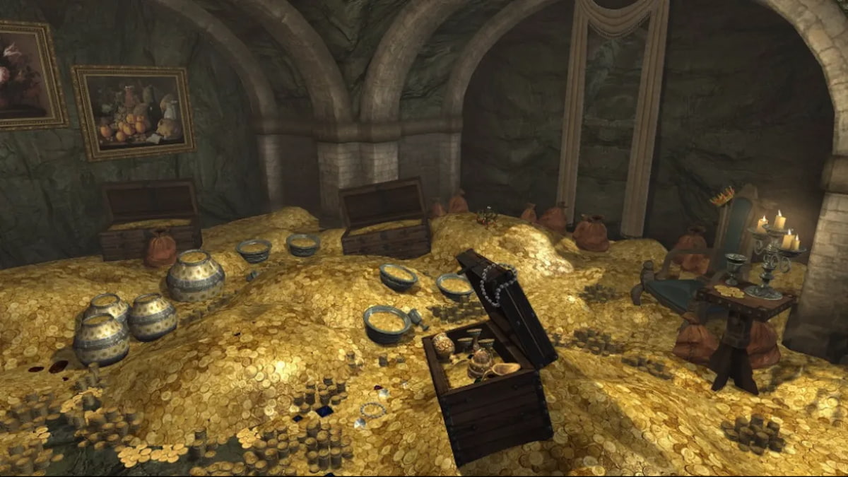 chest and treasure and gold piles in skyrim