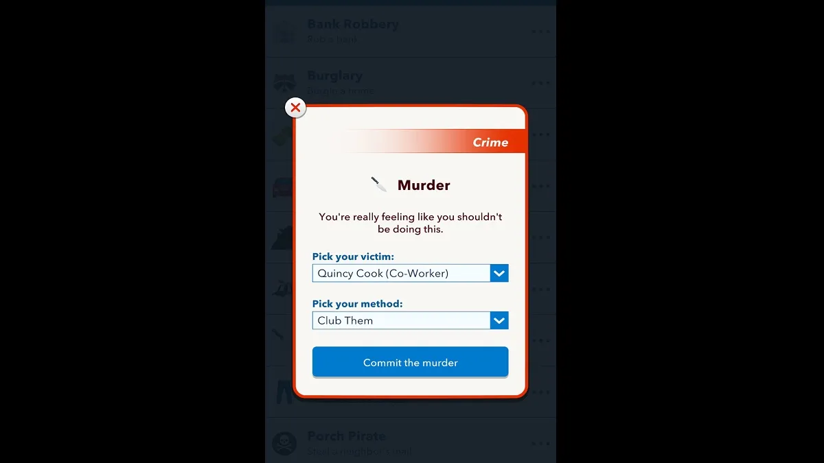 BitLifeの殺人オプション