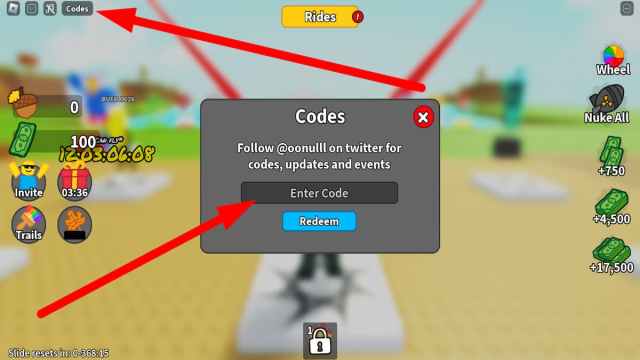 How to redeem codes in Slide Down A Hill