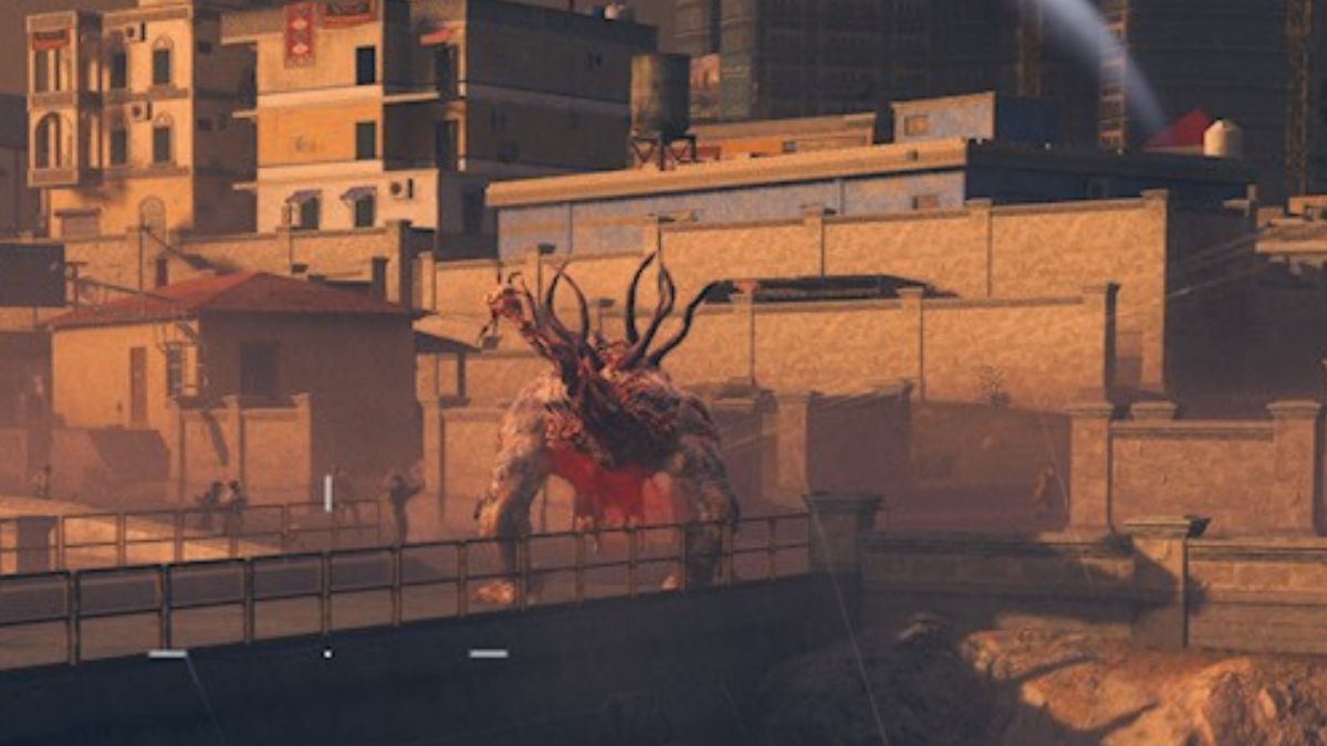 CoD MW3 Zombies Megabomb standing on the bridge in Tier 3 zone.