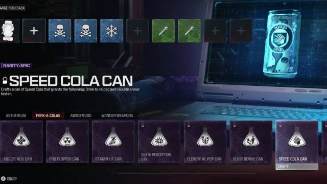 Speed Cola perk in a player's loadout menu. 