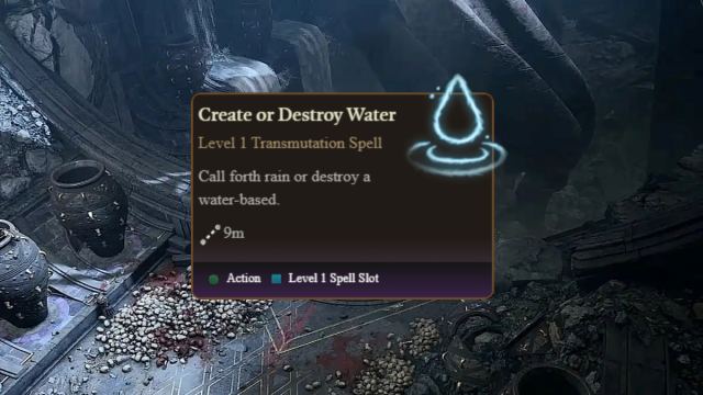 the spell create or destroy water meant to clean characters in baldur's gate 3