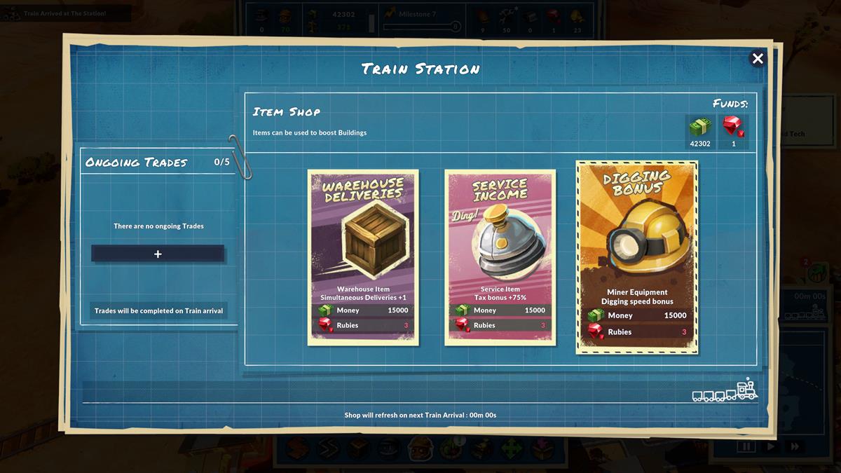 Blue Train Station item shop tab with the option cards.
