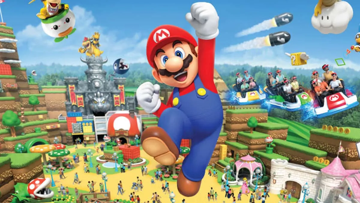 Mario jumping in the air