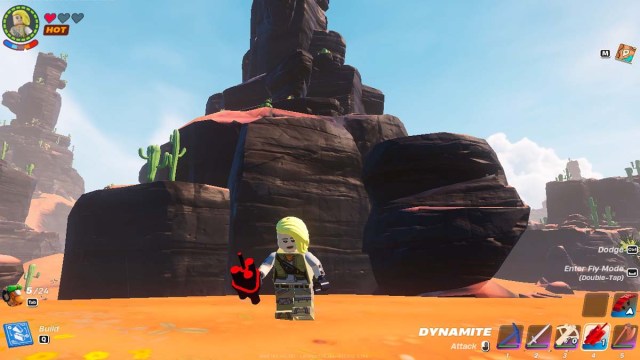 Lego Frotnite character holding dynamite
