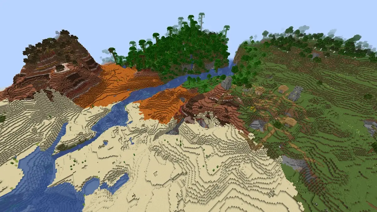 Desert village and various biomes in Minecraft
