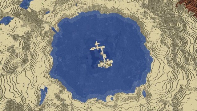 Desert village on the lake in Minecraft