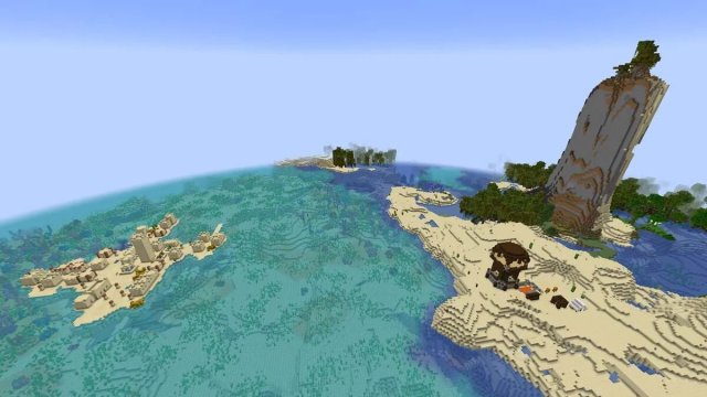 Desert island village and outpost in Minecraft