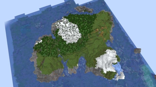 Mountain island village at spawn in Minecraft