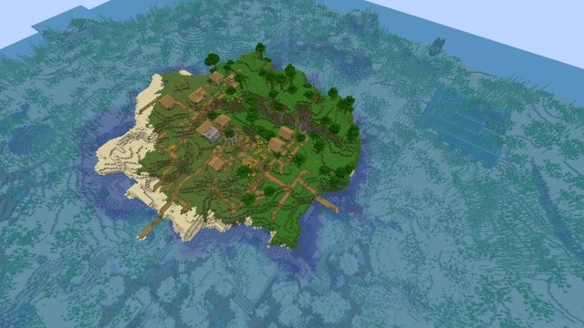 Jungle island village at spawn in Minecraft