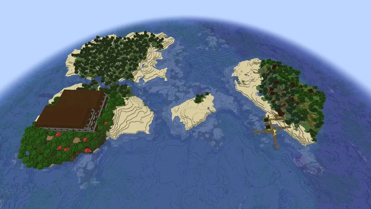 Mansion and island village at spawn in Minecraft