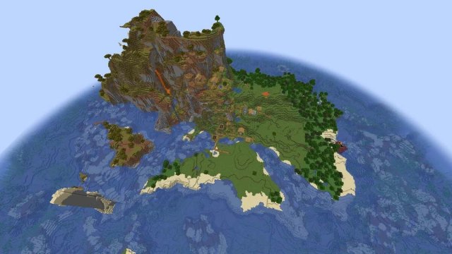 Massive island village at spawn in Minecraft