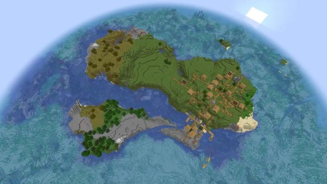 Warm ocean island village at spawn in Minecraft