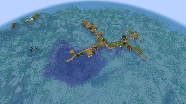 Tiny island village at spawn in Minecraft