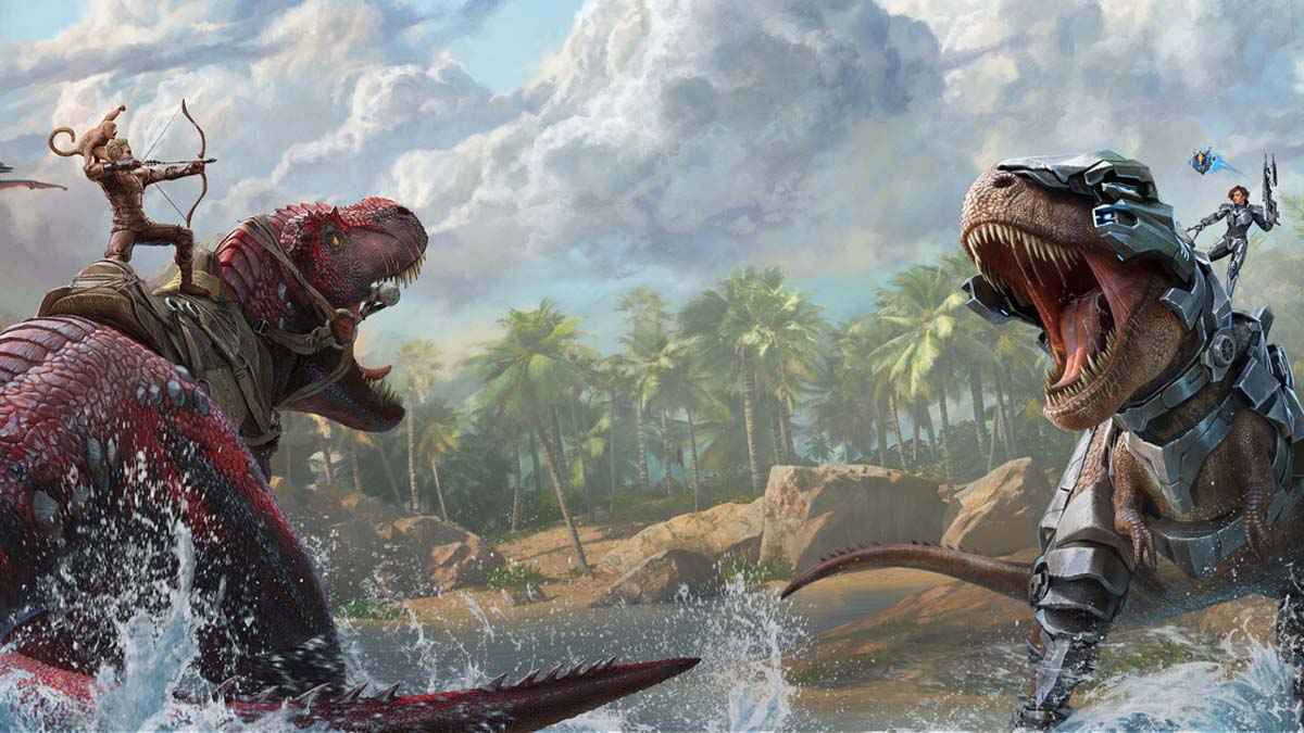 Ark survival characters fighting on dinos