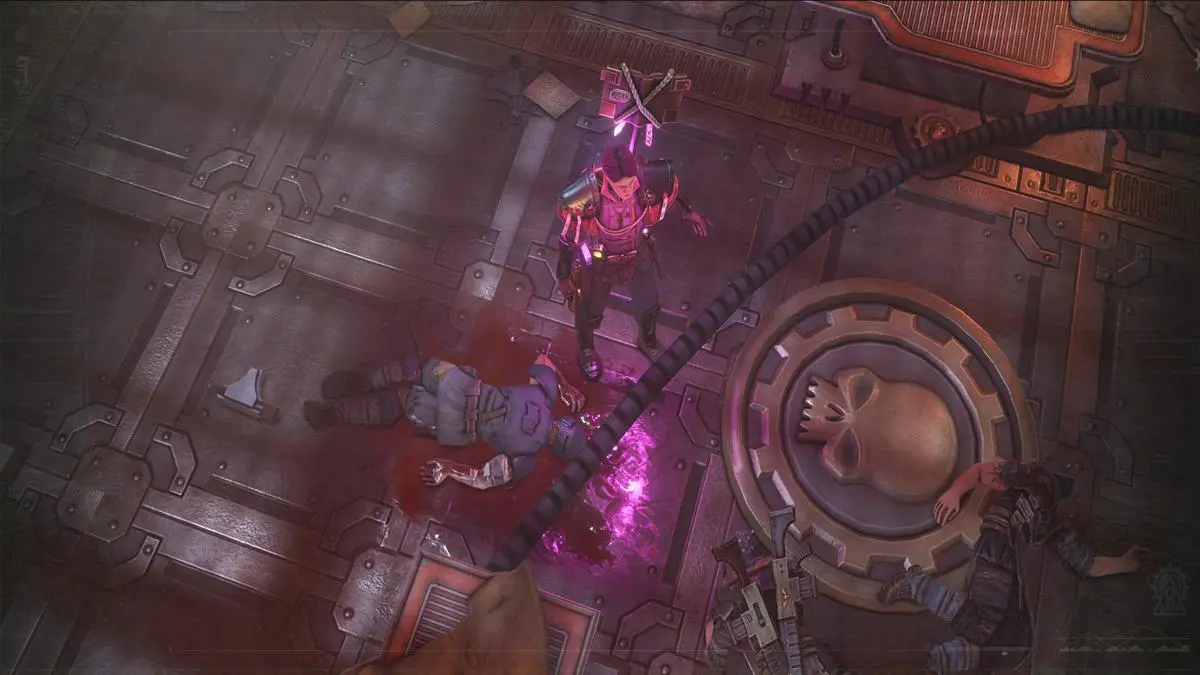 heinrix standing above a corpse in warhammer 40k rogue trader