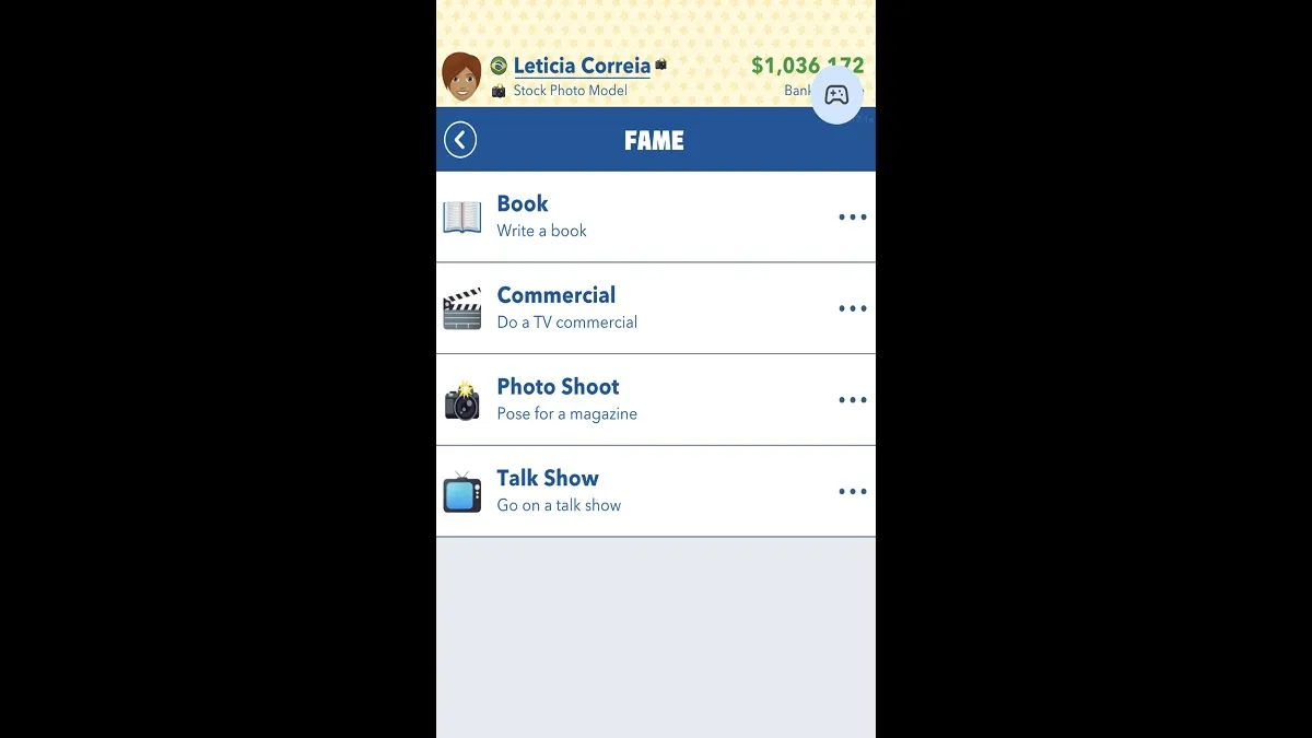 Fame Menu in BitLife