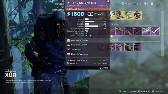 Xur selling the IKELOS SMG on the EDZ.