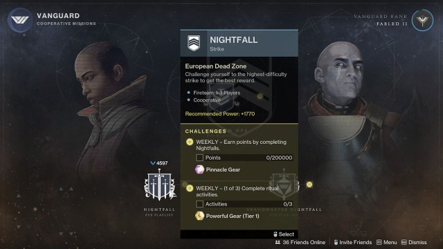 Image of the Nightfall launch screen in Destiny 2