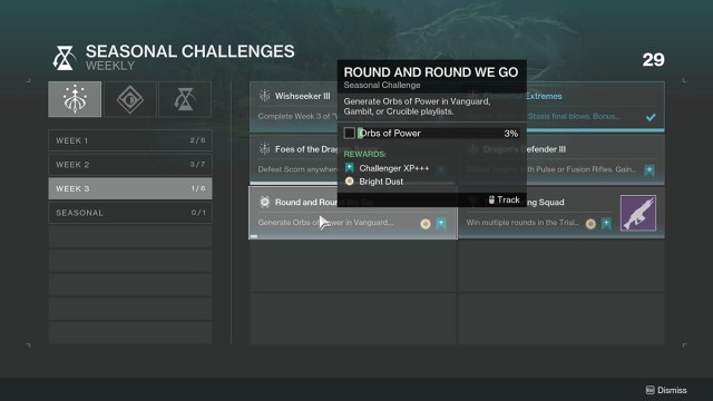 The Round and Round We Go seasonal challenge screen in Destiny 2