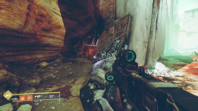 The entrance to the cave leading to The Orrery Lost Sector on Nessus in Destiny 2