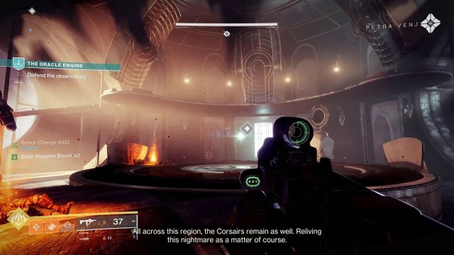 Guardian holding pulse rifle in the Oracle Engine. 