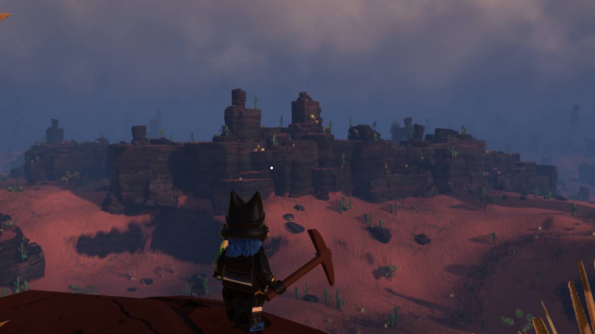 minifig looking at dry valley in lego fortnite.