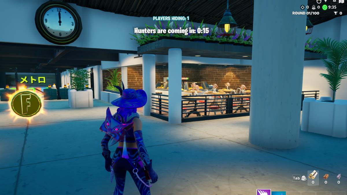 Fortnite character in the Metro prop hunt game.