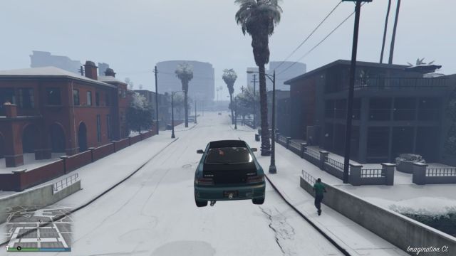 Driving in the snow in GTA 5 Online.