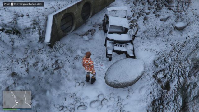 The torn shirt during the Yeti hunt in GTA 5 Online.