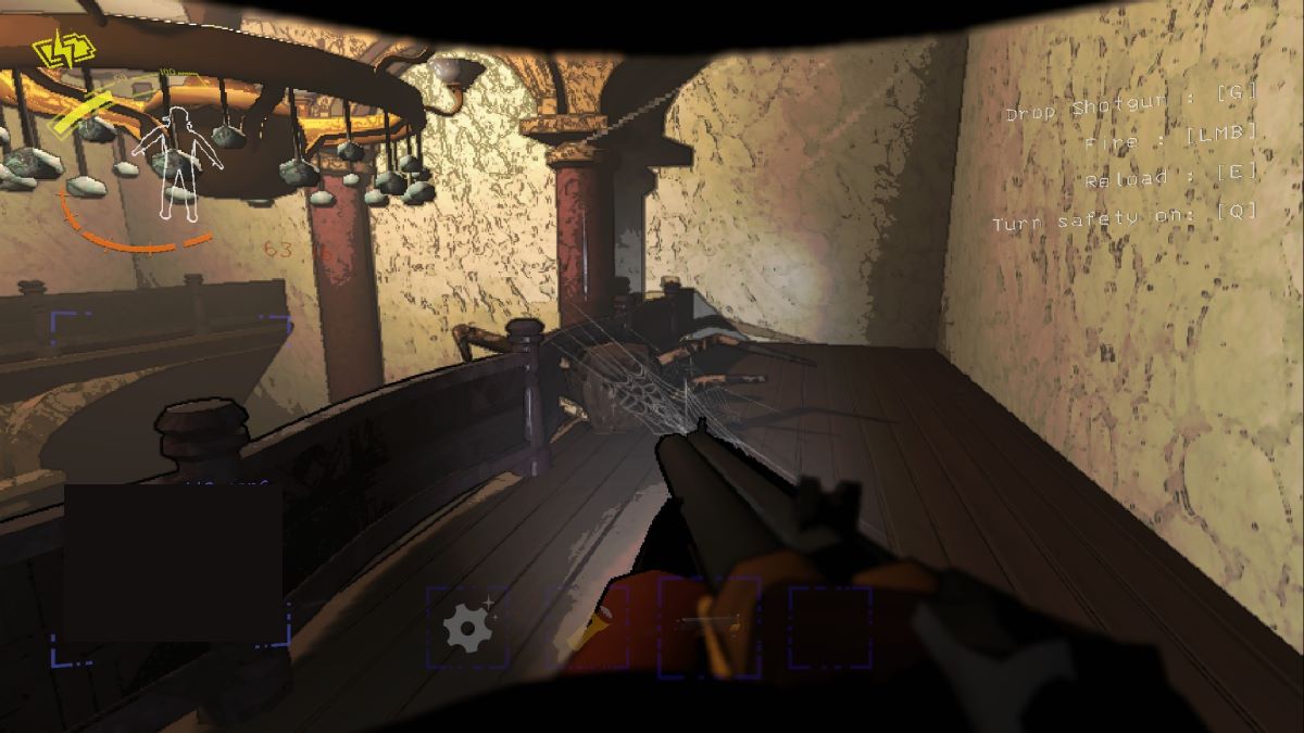 A dead Bunker Spider and shotgun in Lethal Company.