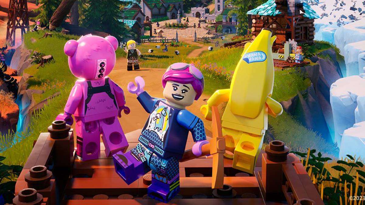 Fornite LEGO promotional image with three minifigs.