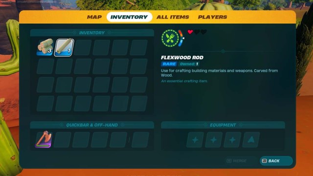 Flexwood rod inventory in Lego Fortnite